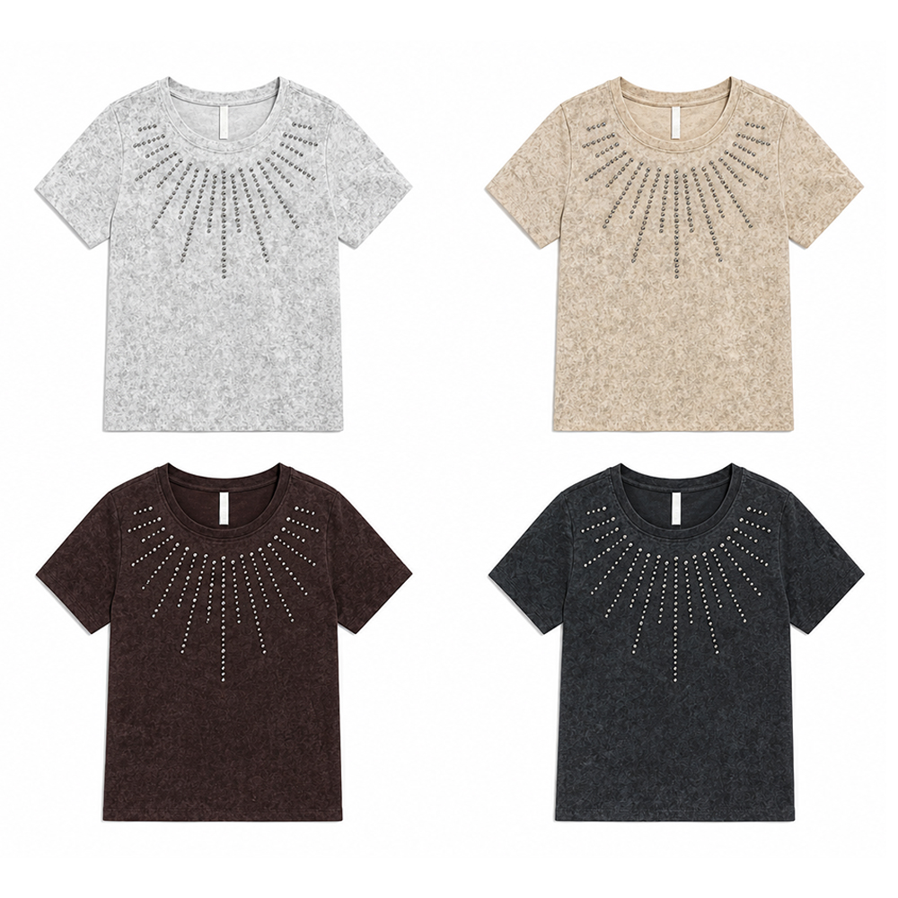 Women’s studded 1×1 rib T-shirt in four colors