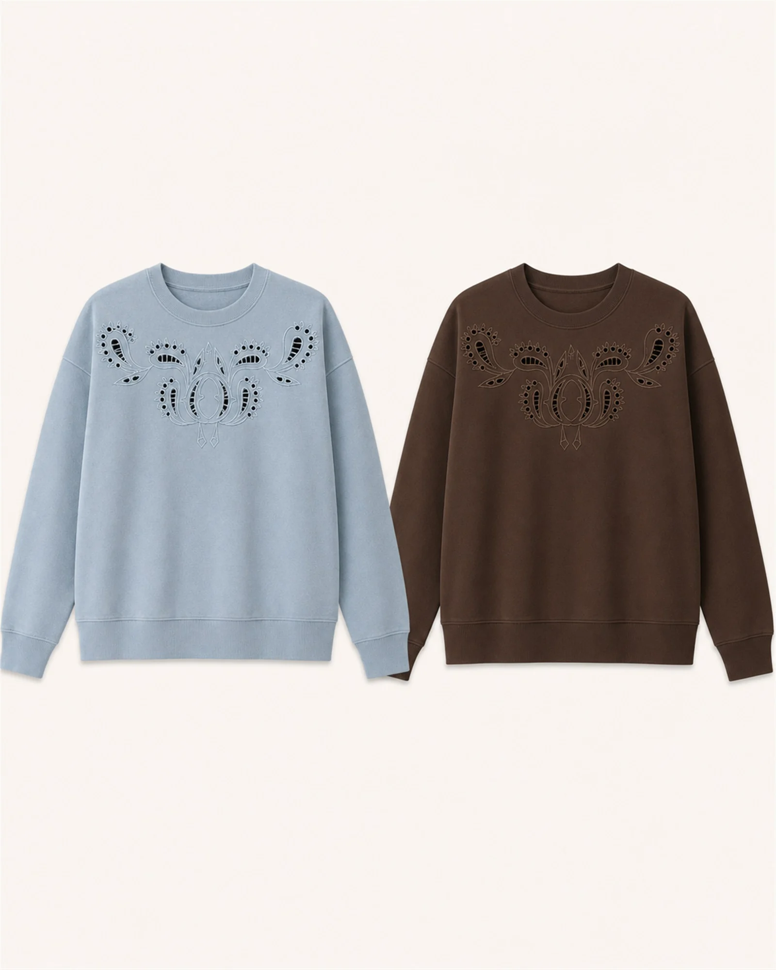 VTHD-0001 embroidered sweatshirt in misty blue and brown