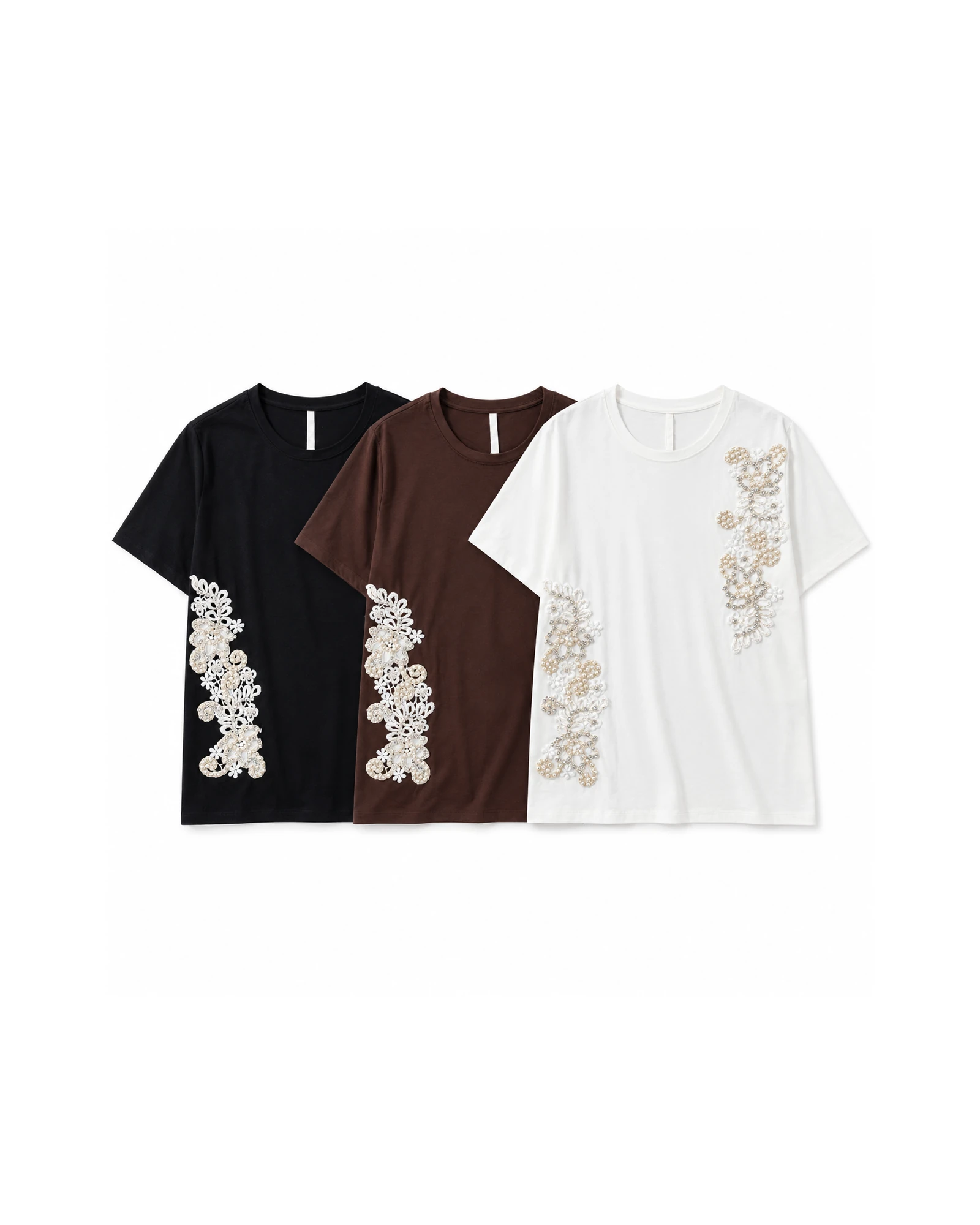 VTTS-0003 embellished T-shirt in black, brown and white