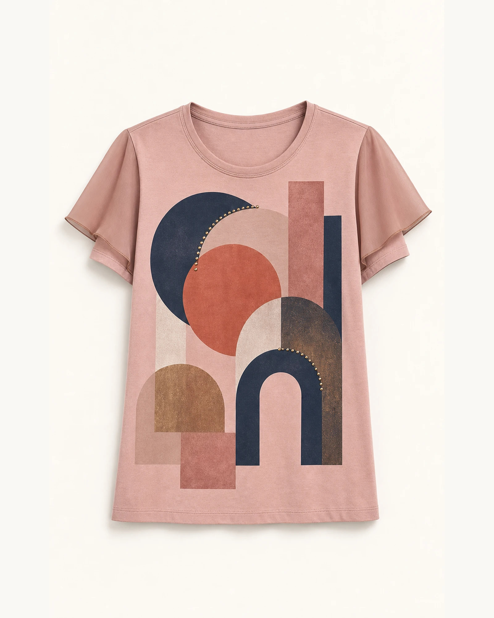 Custom Women’s Apparel Products Dusty rose Women’s Abstract Geometric Graphic T-Shirt flat product view