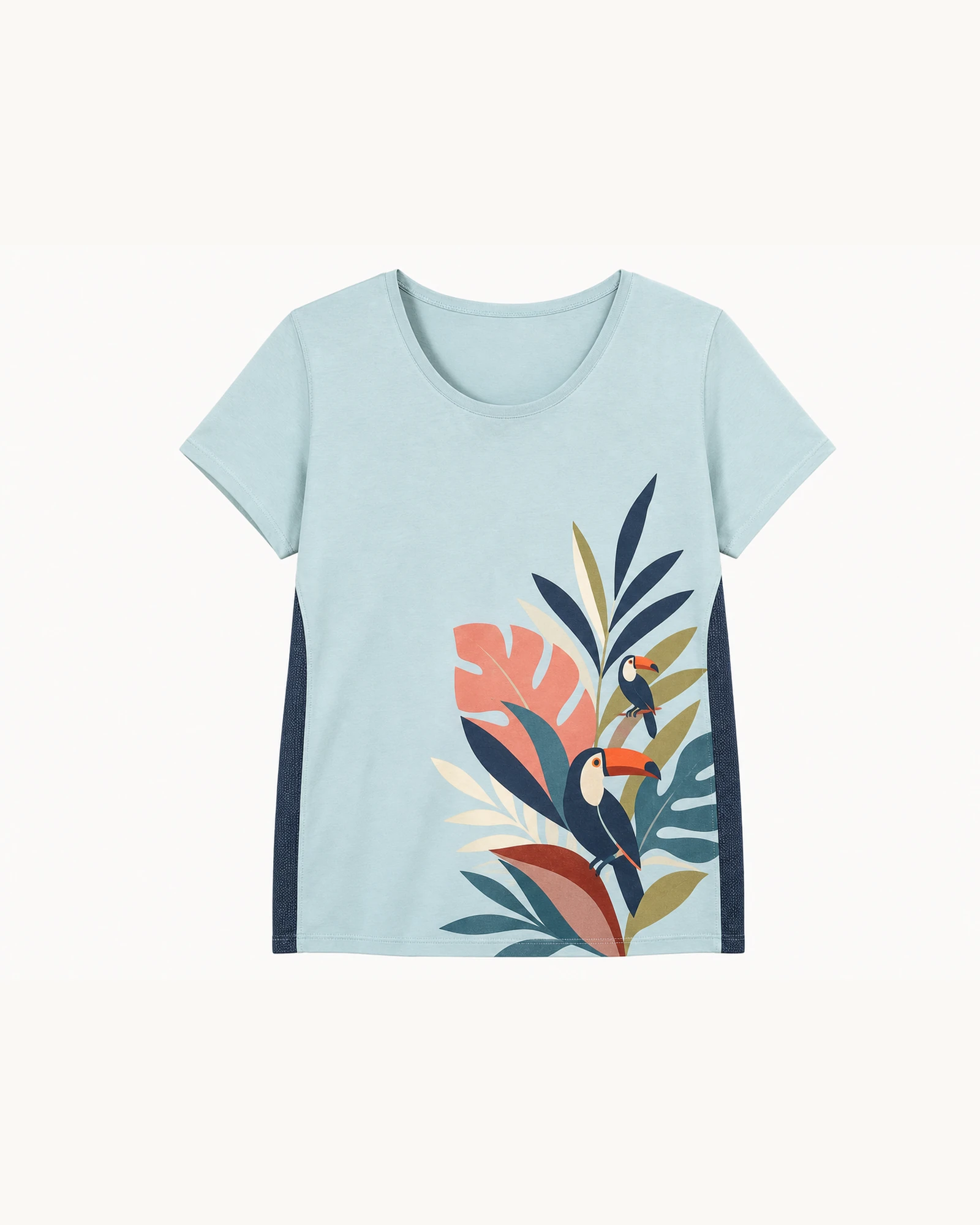 Custom Women’s Apparel Products Aqua Women’s Tropical Bird Botanical T-Shirt flat product view