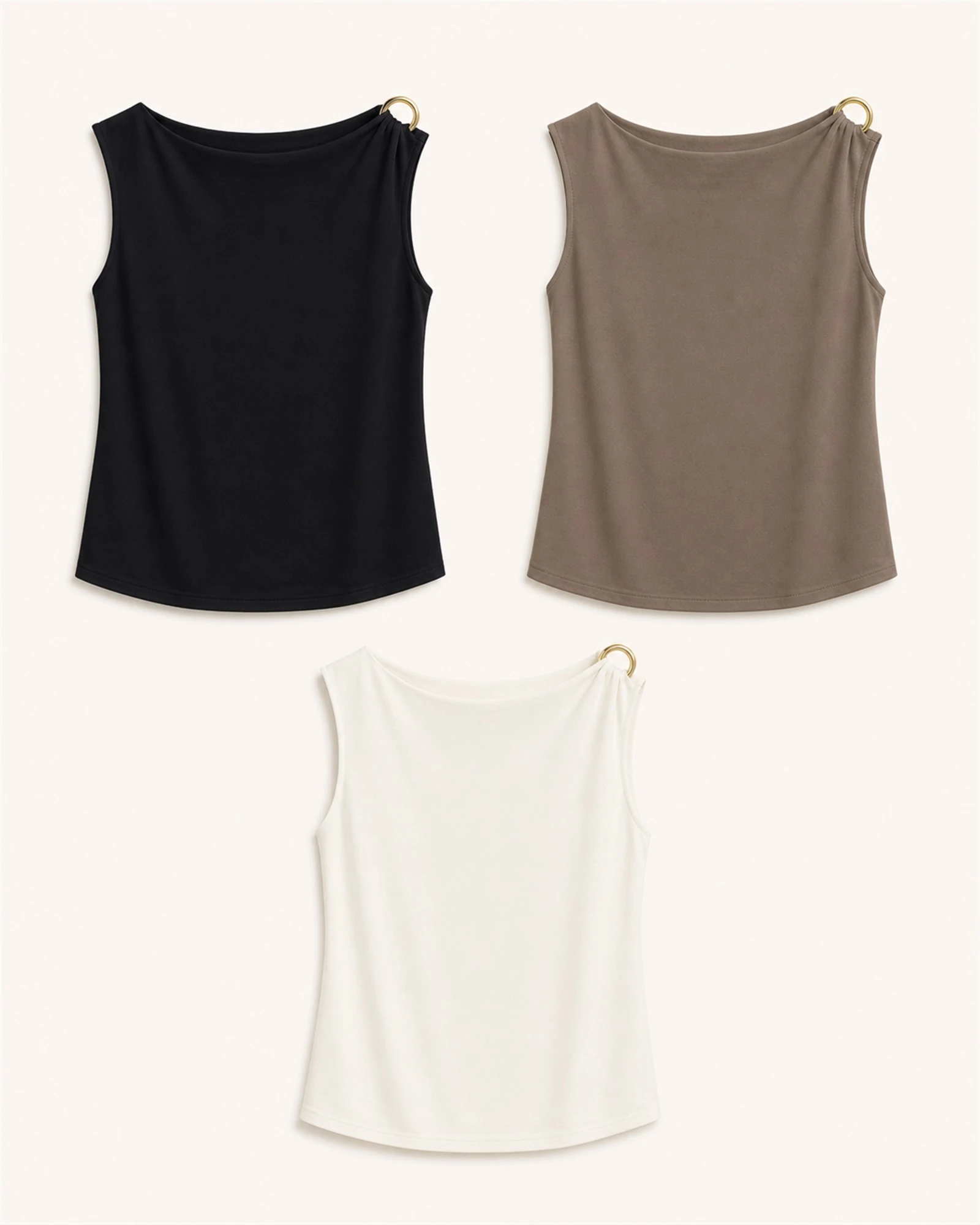 VTTT-0001 tank top in black, taupe and ivory