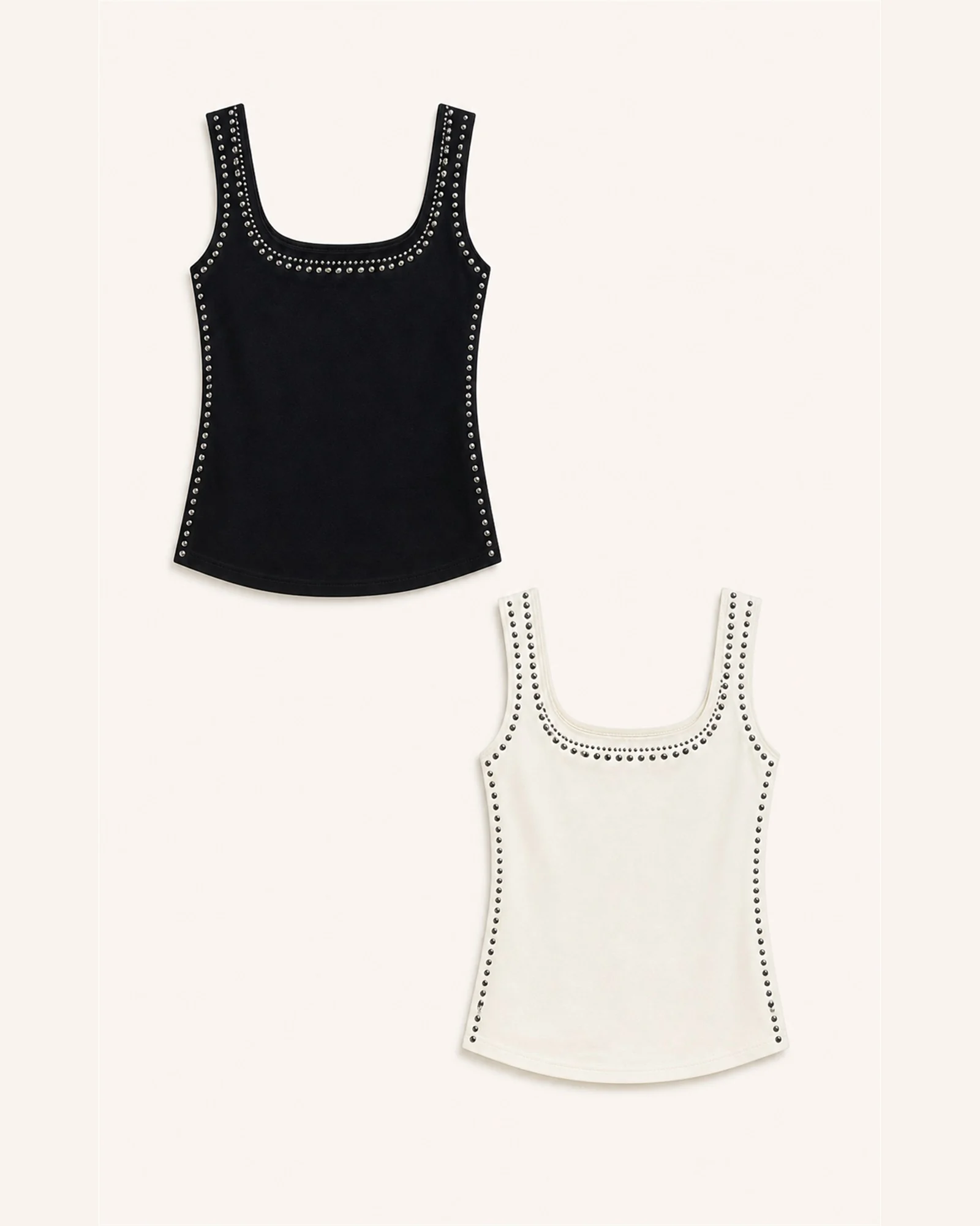 Custom Women’s Studded Scoop-Neck Tank Top — VTTT-0002 VTTT-0002 studded tank top in black and ivory