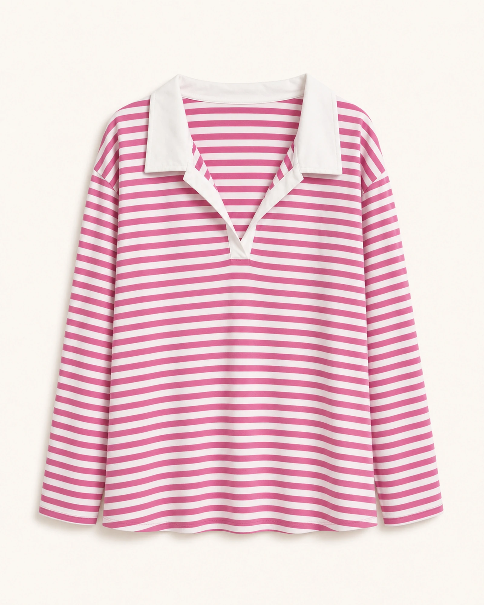 Custom Women’s Apparel Products Women’s pink and white striped contrast-collar long-sleeve top