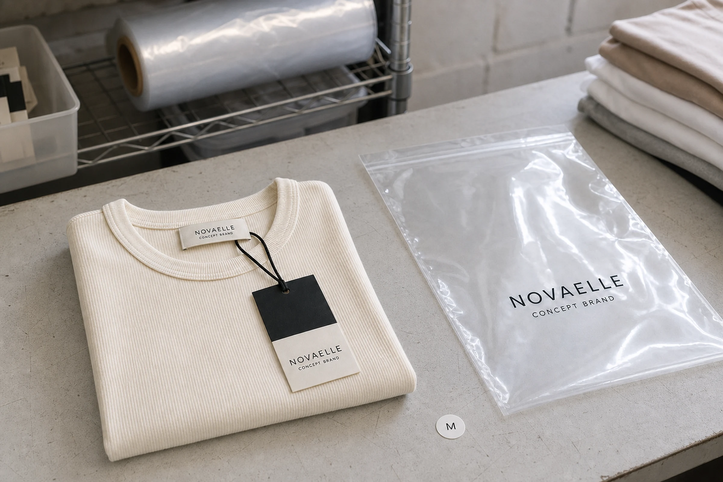 Private Label Women’s T-Shirts Illustrative individual packaging presentation for a private label women's T-shirt