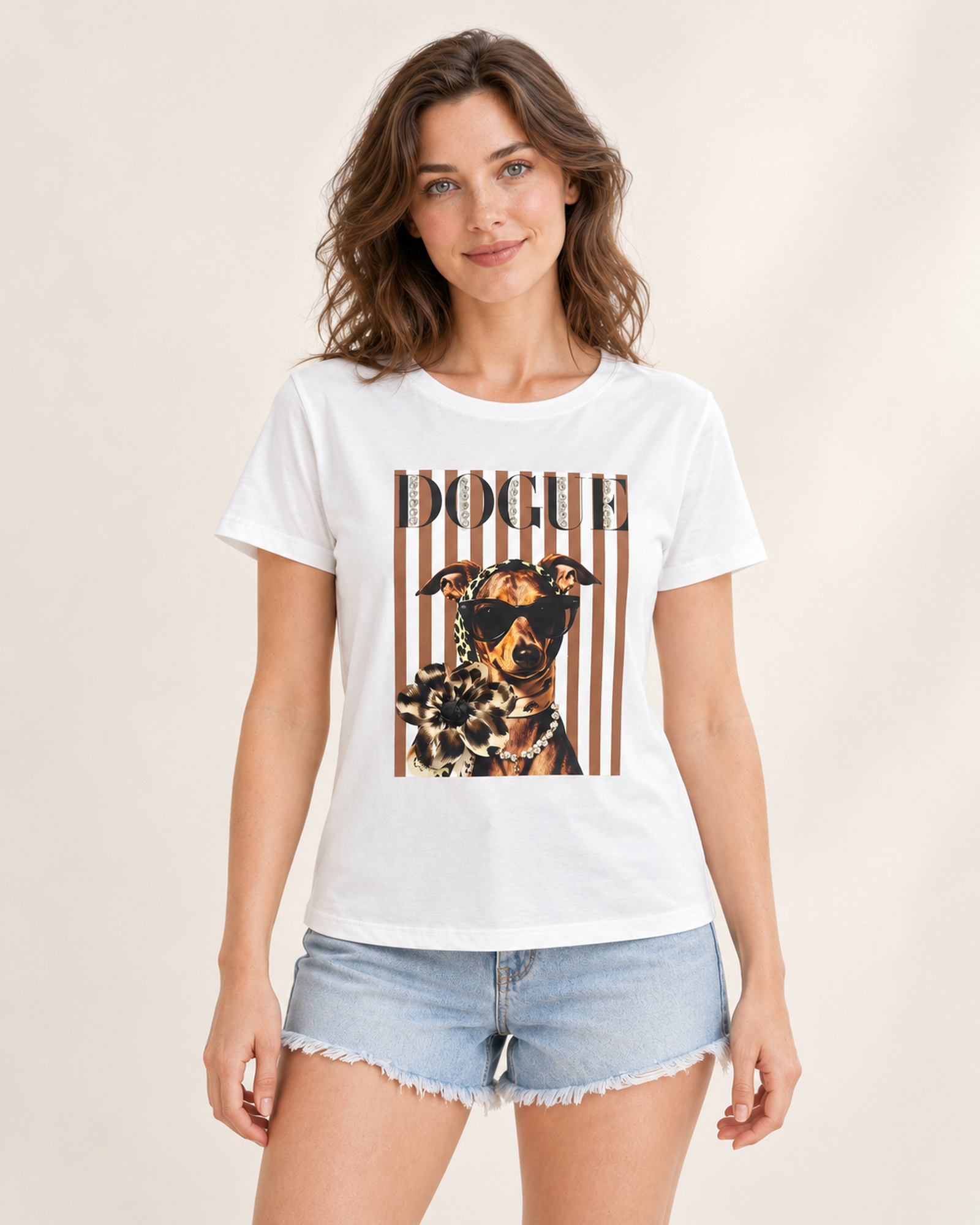 Model wearing the VTTS-0046 women’s short-sleeve T-shirt