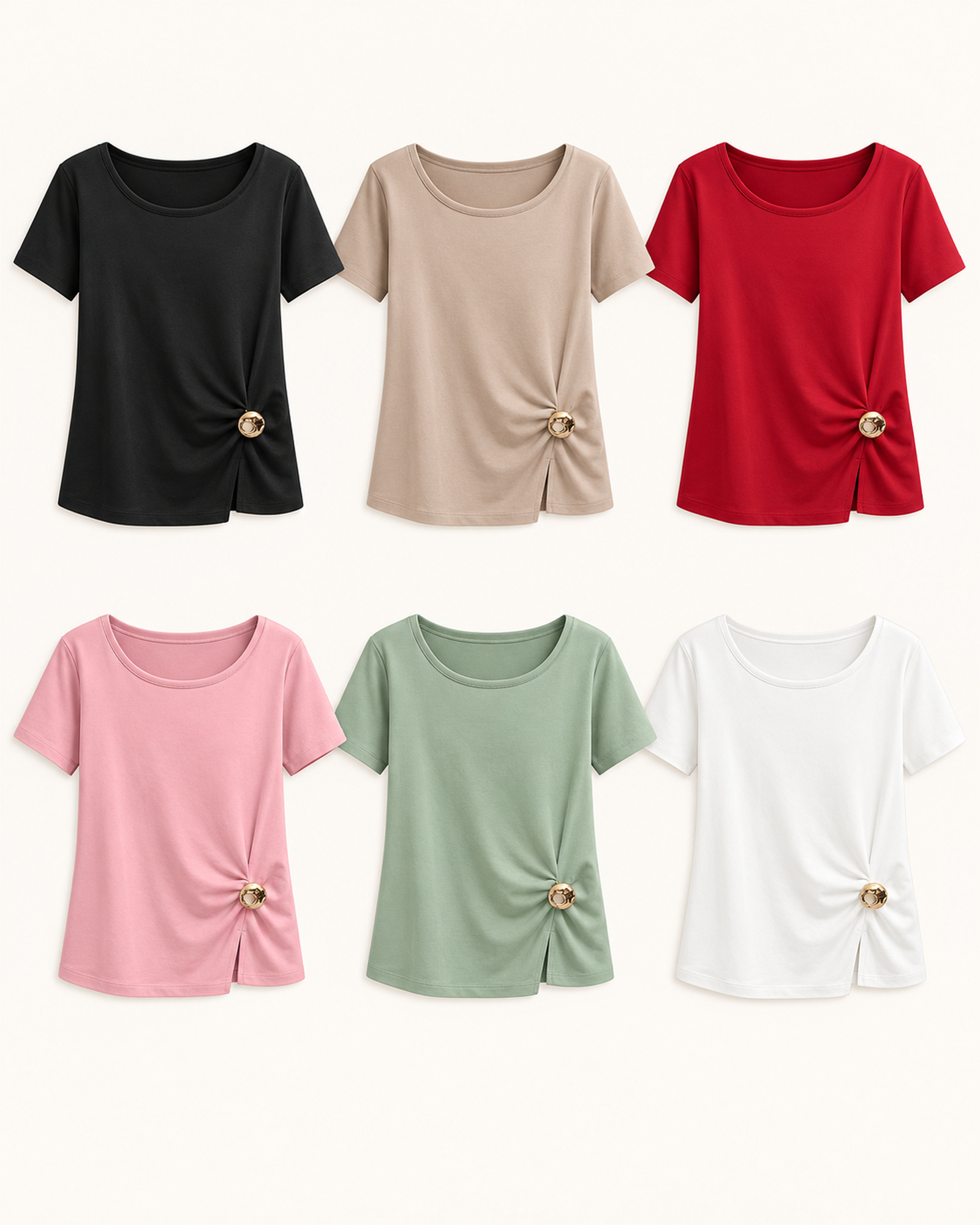 VTTS-0047 T-shirt color options: black, beige-taupe, red, pink, sage and white