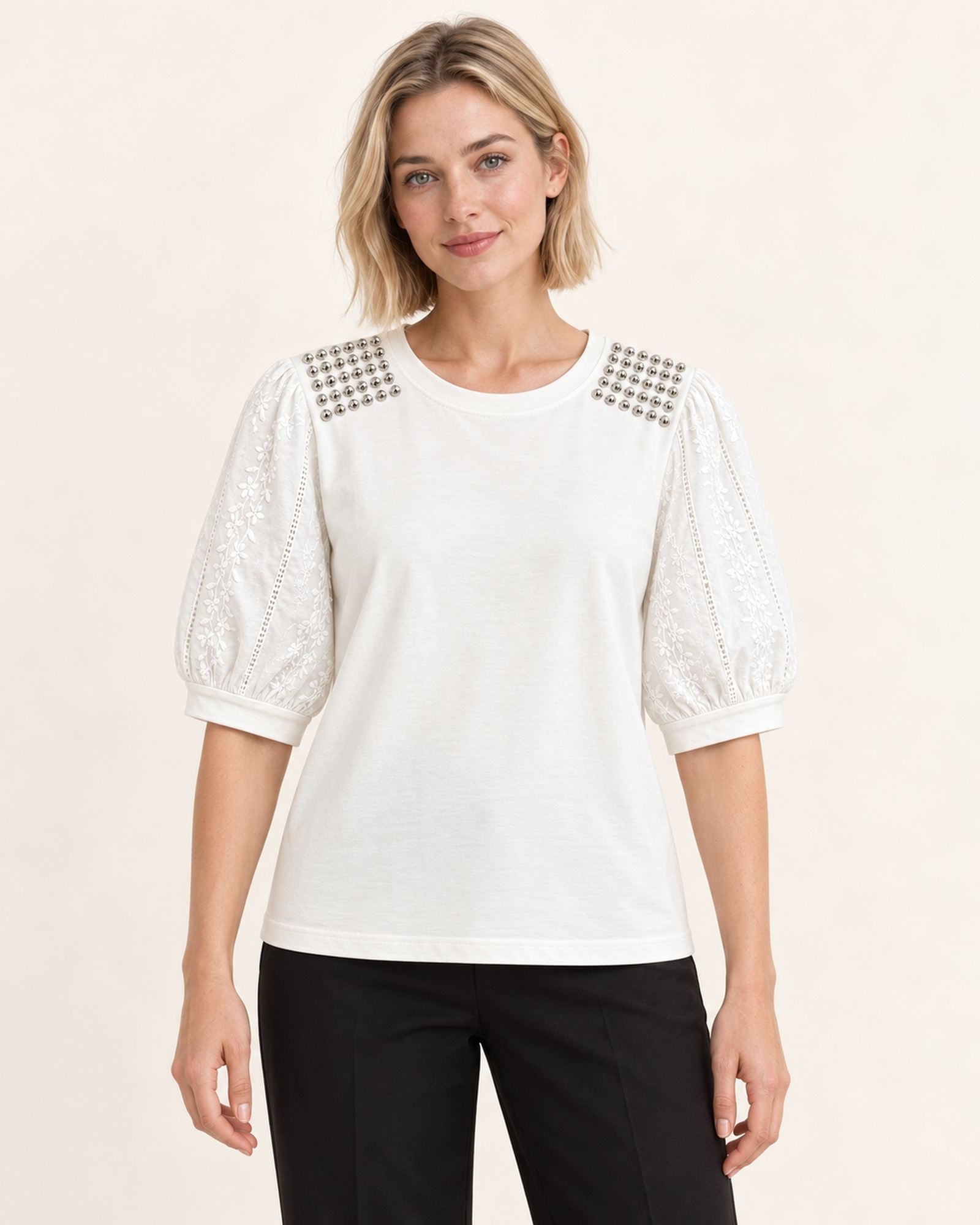 Model wearing the VTTS-0051 women’s short-sleeve T-shirt