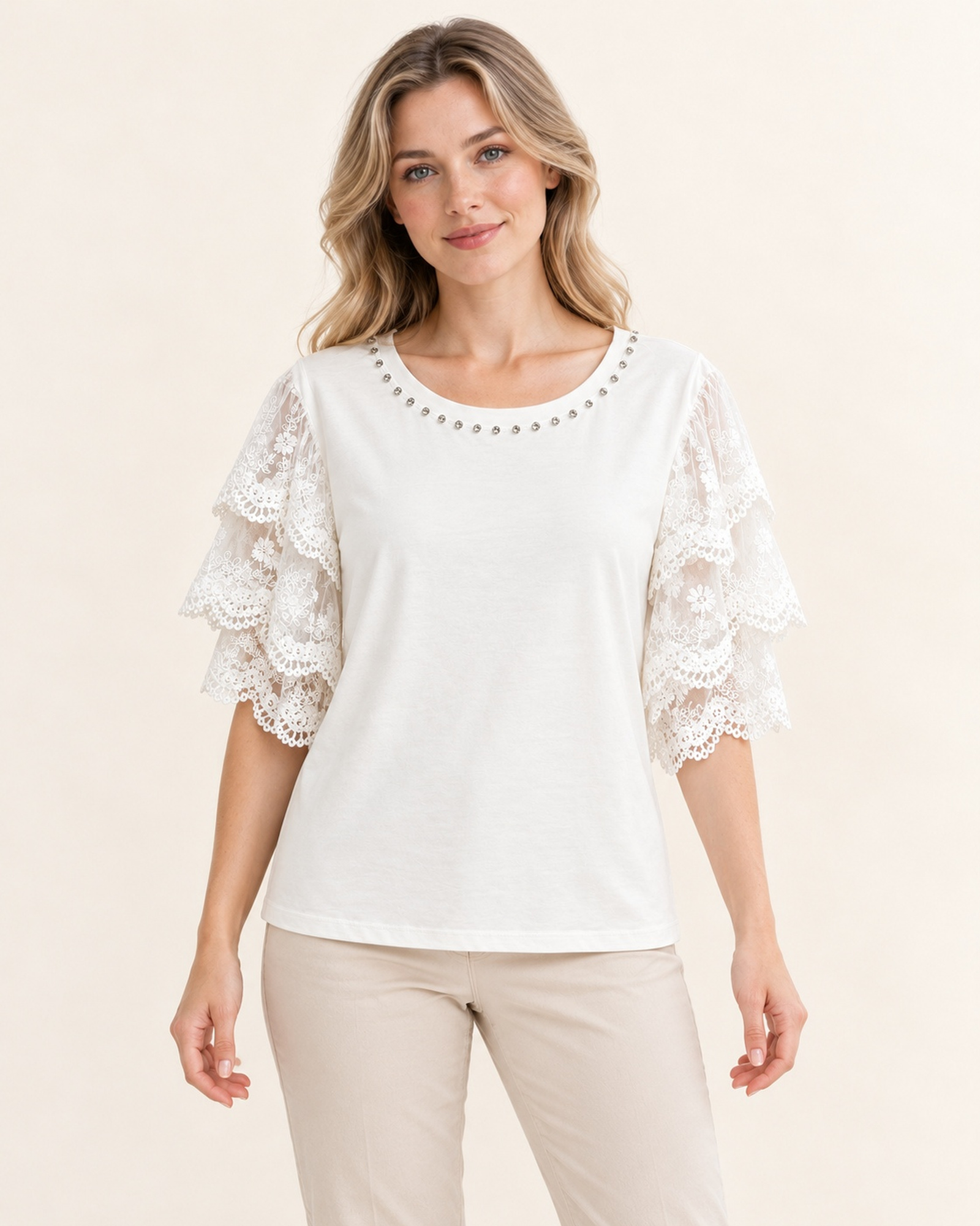 Model wearing the VTTS-0056 women’s short-sleeve T-shirt